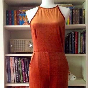 Burnt Orange Velvet Jumpsuit w/ Open Back
